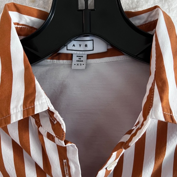 AYR Deep End Cotton Shirt in Dark Gold / White Stripe - Picture 2 of 5